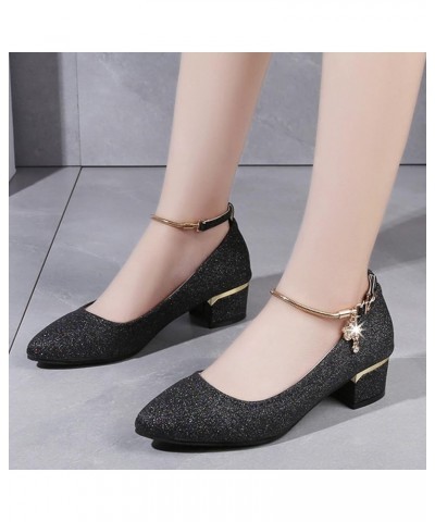 Pointed Toe Chunky Block Heel Pumps Women's Fashion Solid Round Toe Chunky Heels Wedding Work High Heels Shoes Z-03 Black $11...