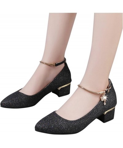 Pointed Toe Chunky Block Heel Pumps Women's Fashion Solid Round Toe Chunky Heels Wedding Work High Heels Shoes Z-03 Black $11...