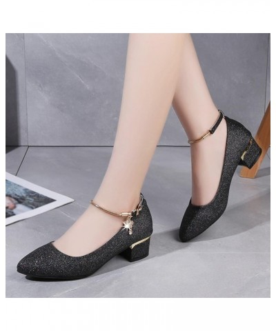 Pointed Toe Chunky Block Heel Pumps Women's Fashion Solid Round Toe Chunky Heels Wedding Work High Heels Shoes Z-03 Black $11...