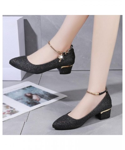 Pointed Toe Chunky Block Heel Pumps Women's Fashion Solid Round Toe Chunky Heels Wedding Work High Heels Shoes Z-03 Black $11...