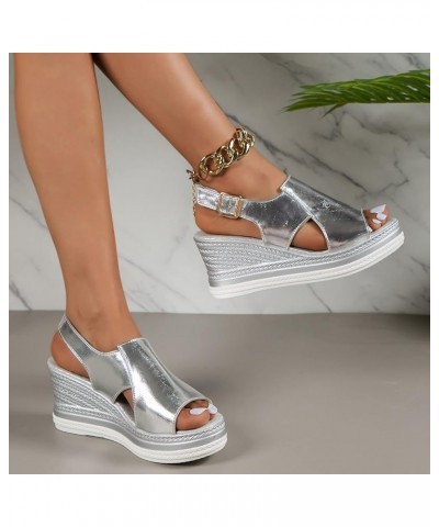 Deadlift Platform Gold Wedges Shoes For Women Platform Shoes 70S Water Sandals For Women Black Heeled Sandals 5-silver $18.32...