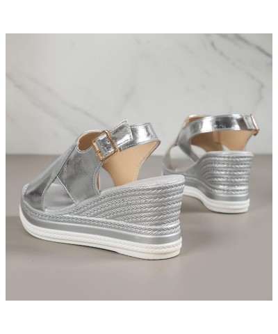 Deadlift Platform Gold Wedges Shoes For Women Platform Shoes 70S Water Sandals For Women Black Heeled Sandals 5-silver $18.32...