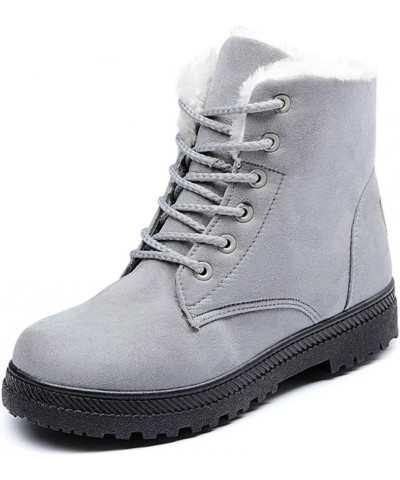 Women's Flat Warm Fur Snow Ankle Booties Lace Up Low Heels Platform Winter Walking Hiking Boots Grey $18.92 Outdoor Shoes