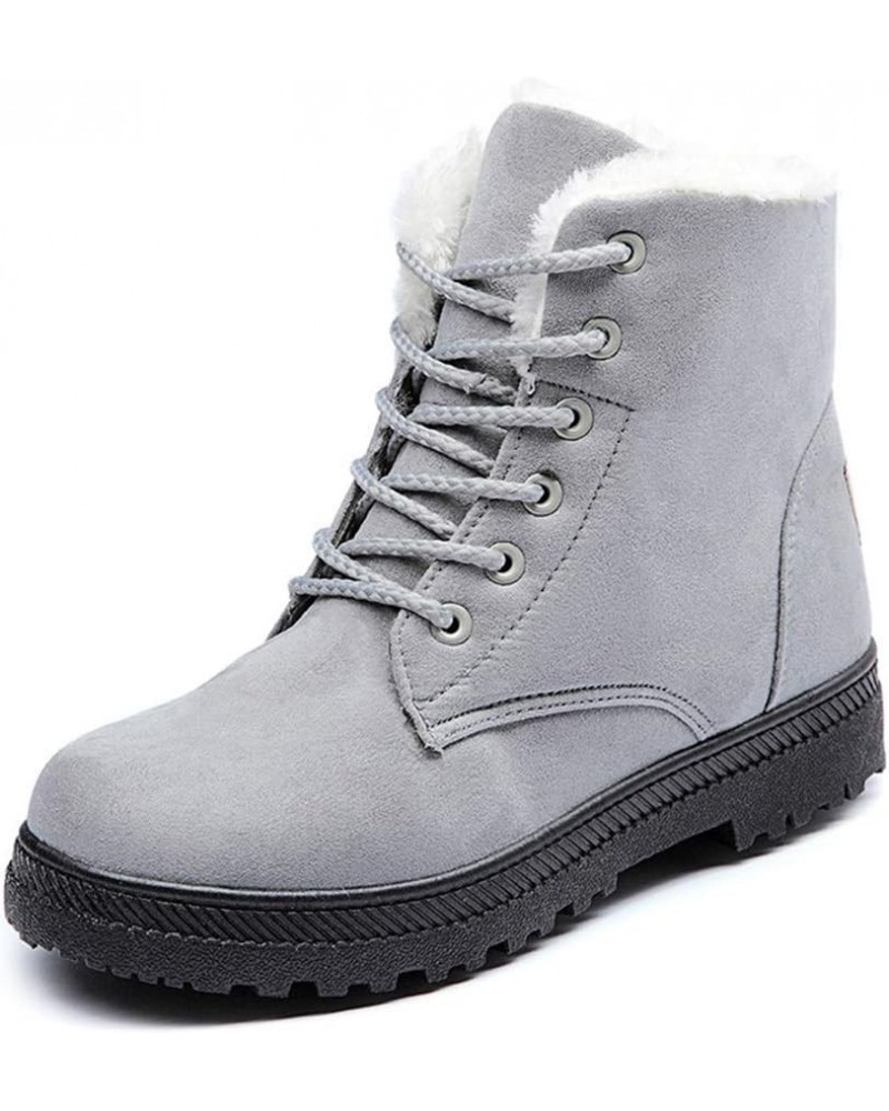 Women's Flat Warm Fur Snow Ankle Booties Lace Up Low Heels Platform Winter Walking Hiking Boots Grey $18.92 Outdoor Shoes