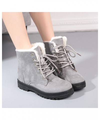 Women's Flat Warm Fur Snow Ankle Booties Lace Up Low Heels Platform Winter Walking Hiking Boots Grey $18.92 Outdoor Shoes