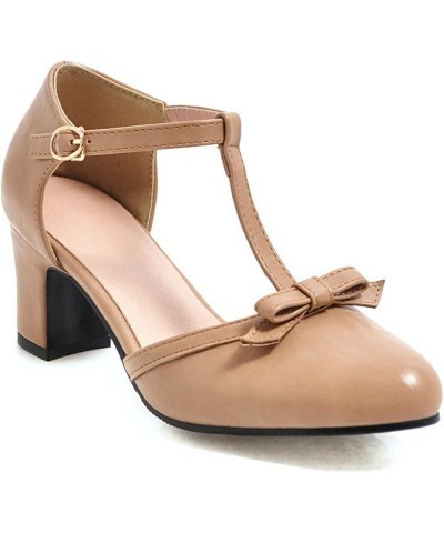 Women T-Strap Bowtie Chunky Heel Mary Jane Shoes Ladies Classic Pointed Toe Comfy Casual Sandals Shoes Apricot $27.45 Pumps