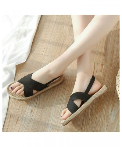 Women's Espadrille Open Toe Flat Sandals Denim Crisscorss Strap Elastic Band Summer Slip On Shoes Black $20.11 Sandals