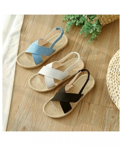 Women's Espadrille Open Toe Flat Sandals Denim Crisscorss Strap Elastic Band Summer Slip On Shoes Black $20.11 Sandals