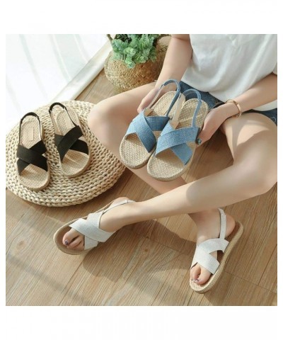 Women's Espadrille Open Toe Flat Sandals Denim Crisscorss Strap Elastic Band Summer Slip On Shoes Black $20.11 Sandals