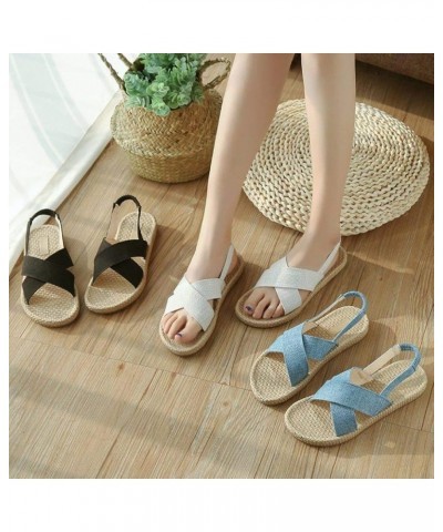 Women's Espadrille Open Toe Flat Sandals Denim Crisscorss Strap Elastic Band Summer Slip On Shoes Black $20.11 Sandals