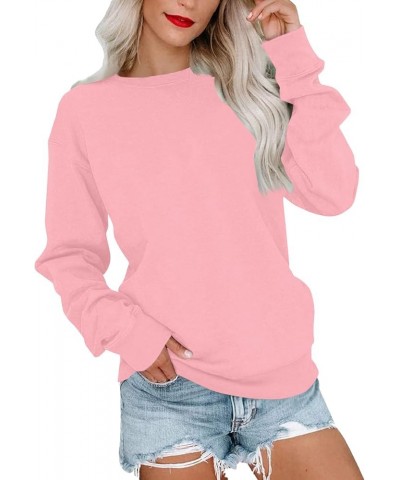 Plus Size Tops for Women Long Sleeve Round Neck Pullover Fall and Winter Solid Outfits Casual Loose Sweatshirt 1-pink $10.93 ...