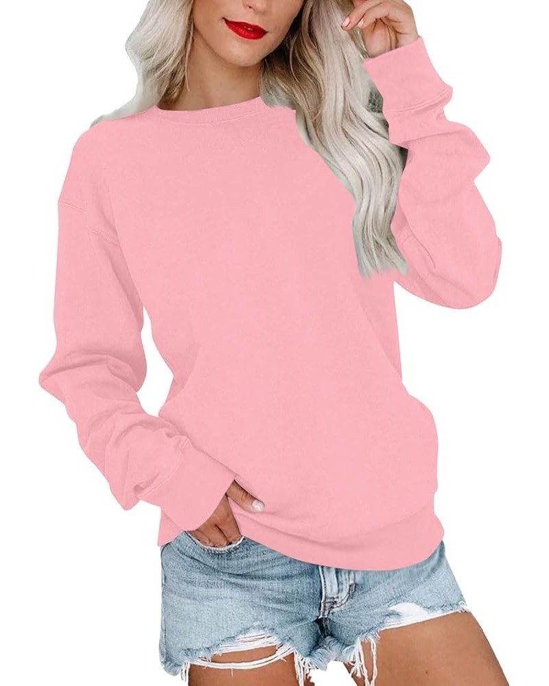 Plus Size Tops for Women Long Sleeve Round Neck Pullover Fall and Winter Solid Outfits Casual Loose Sweatshirt 1-pink $10.93 ...