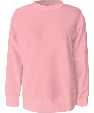 Plus Size Tops for Women Long Sleeve Round Neck Pullover Fall and Winter Solid Outfits Casual Loose Sweatshirt 1-pink $10.93 ...