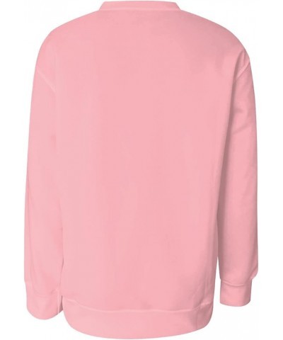 Plus Size Tops for Women Long Sleeve Round Neck Pullover Fall and Winter Solid Outfits Casual Loose Sweatshirt 1-pink $10.93 ...