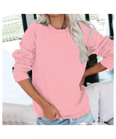 Plus Size Tops for Women Long Sleeve Round Neck Pullover Fall and Winter Solid Outfits Casual Loose Sweatshirt 1-pink $10.93 ...