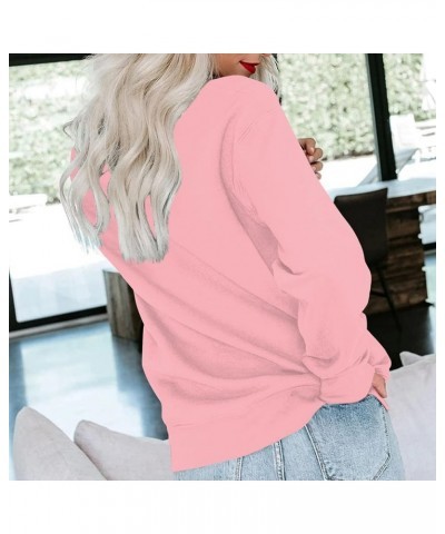 Plus Size Tops for Women Long Sleeve Round Neck Pullover Fall and Winter Solid Outfits Casual Loose Sweatshirt 1-pink $10.93 ...