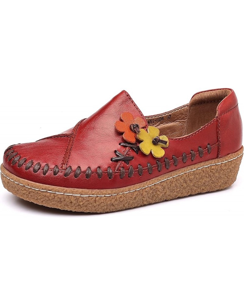 Women's Casual Loafers Slip on Multi Color Stitching Leather Shoes Daily Walking A/Red $31.98 Loafers & Slip-Ons