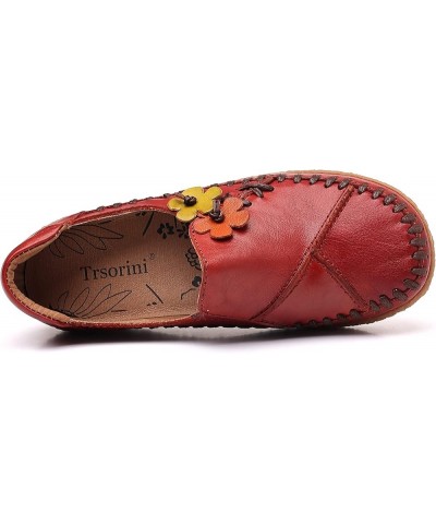 Women's Casual Loafers Slip on Multi Color Stitching Leather Shoes Daily Walking A/Red $31.98 Loafers & Slip-Ons