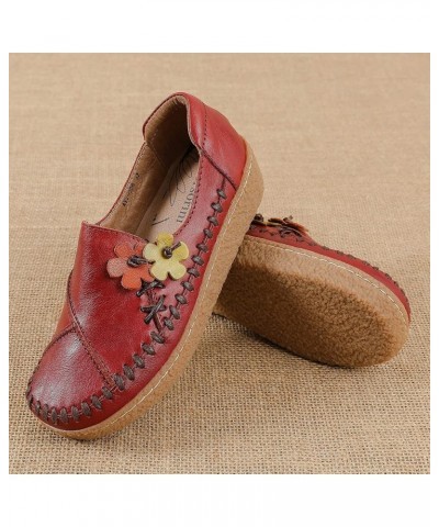 Women's Casual Loafers Slip on Multi Color Stitching Leather Shoes Daily Walking A/Red $31.98 Loafers & Slip-Ons