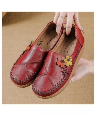 Women's Casual Loafers Slip on Multi Color Stitching Leather Shoes Daily Walking A/Red $31.98 Loafers & Slip-Ons