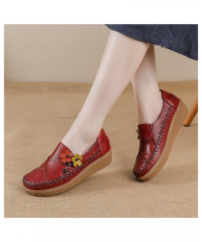 Women's Casual Loafers Slip on Multi Color Stitching Leather Shoes Daily Walking A/Red $31.98 Loafers & Slip-Ons