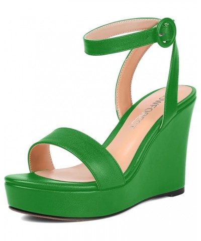 Womens Ankle Strap Solid Party Sexy Open Toe Matte Round Toe Buckle Wedge High Heel Heeled Sandals 4 Inch Green $42.04 Sandals