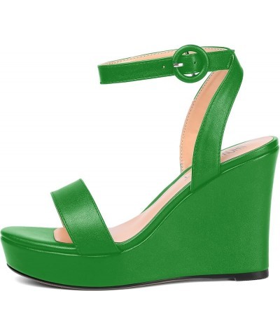 Womens Ankle Strap Solid Party Sexy Open Toe Matte Round Toe Buckle Wedge High Heel Heeled Sandals 4 Inch Green $42.04 Sandals