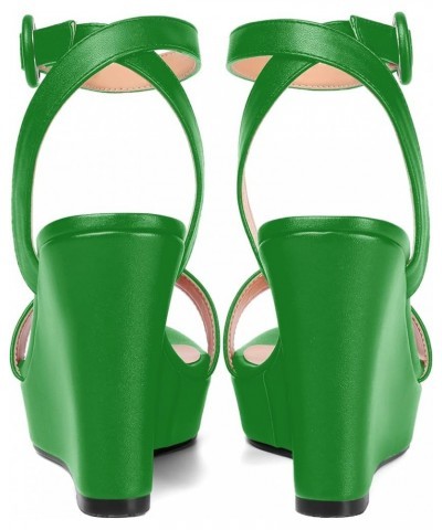 Womens Ankle Strap Solid Party Sexy Open Toe Matte Round Toe Buckle Wedge High Heel Heeled Sandals 4 Inch Green $42.04 Sandals