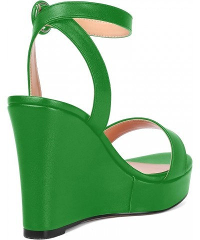 Womens Ankle Strap Solid Party Sexy Open Toe Matte Round Toe Buckle Wedge High Heel Heeled Sandals 4 Inch Green $42.04 Sandals