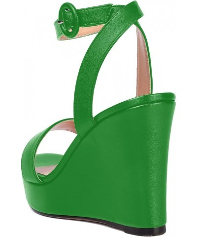 Womens Ankle Strap Solid Party Sexy Open Toe Matte Round Toe Buckle Wedge High Heel Heeled Sandals 4 Inch Green $42.04 Sandals