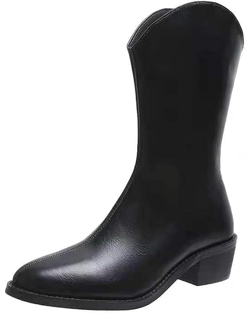 Women's Boots, Elegant Denim Boots, Women's Casual Work Boots, Autumn and Winter Urban Low Heel Calf Boots Black $25.95 Boots